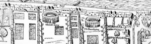 莎士比亚剧院的网站，Civitas Londinum细节，伦敦地图，1560木刻版画